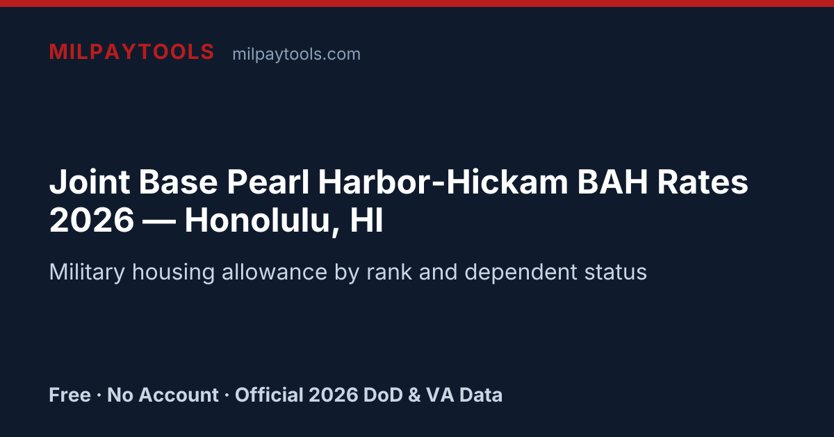 Joint Base Pearl Harbor-Hickam BAH Rates 2026 — Honolulu, HI | MilPayTools