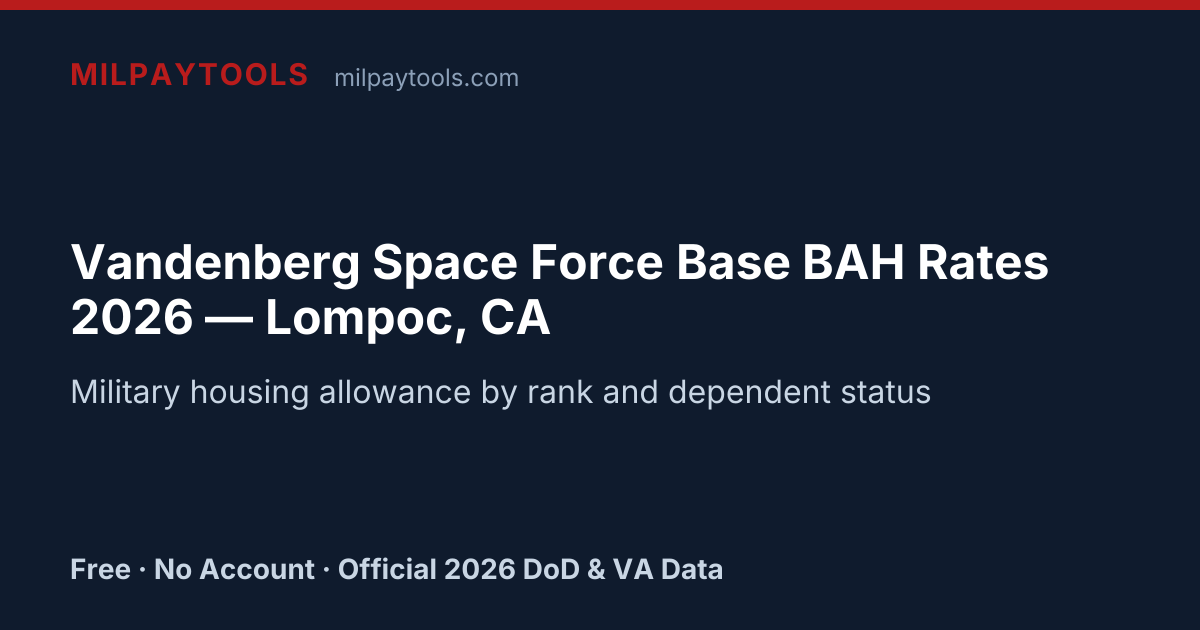 Vandenberg Space Force Base BAH Rates 2026 — Lompoc, CA | MilPayTools